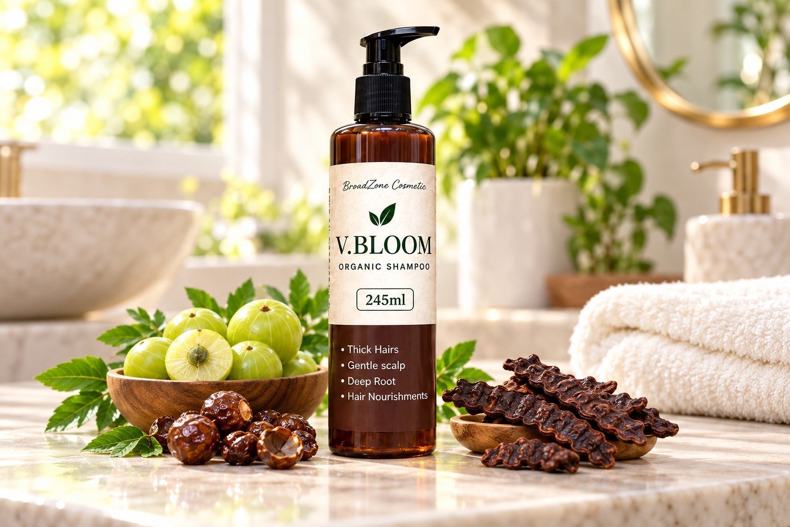 V.Bloom Organic Shampoo with Amla, Reetha & Shikakai – 245ml